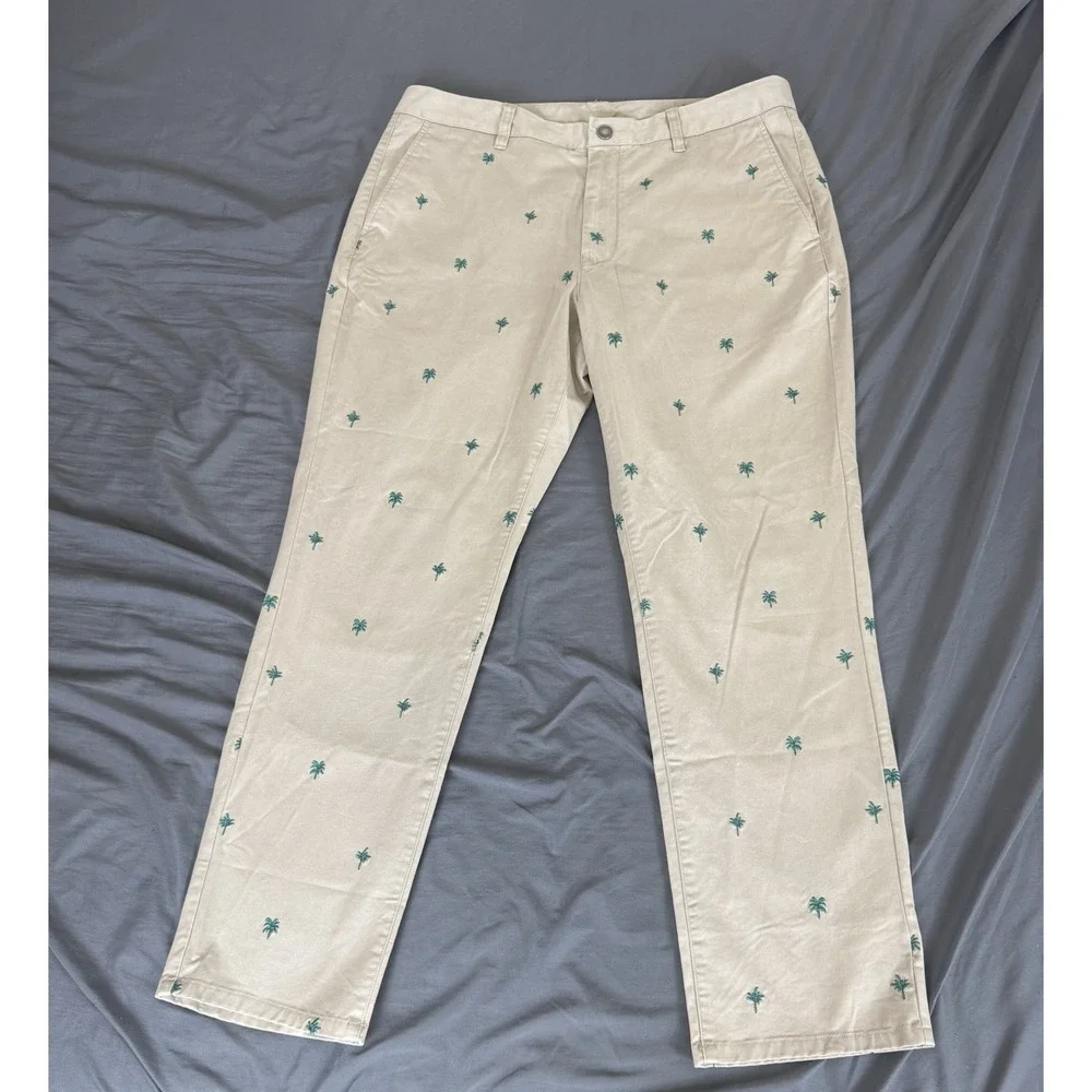 Bonobos Original Chino Pants Men's 35x30 Beige Palm Tree Print Athletic Fit NWOT
